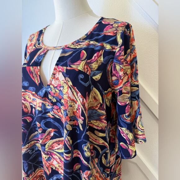 Uncle Frank Floral Keyhole Shift Dress Navy Red Gold Size Medium - Picture 2 of 9